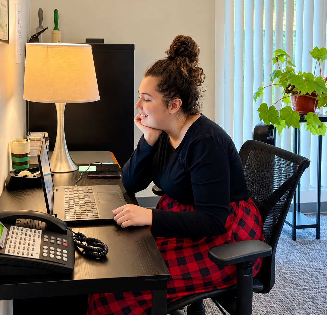 Jordan in her office, preparing for a telehealth session