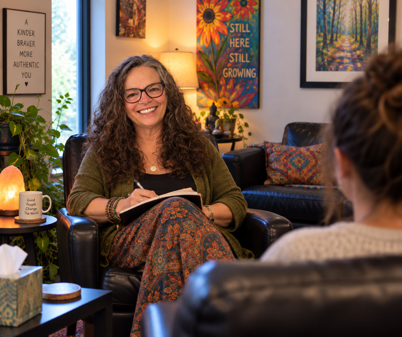 Deanna in her office during a therapy session